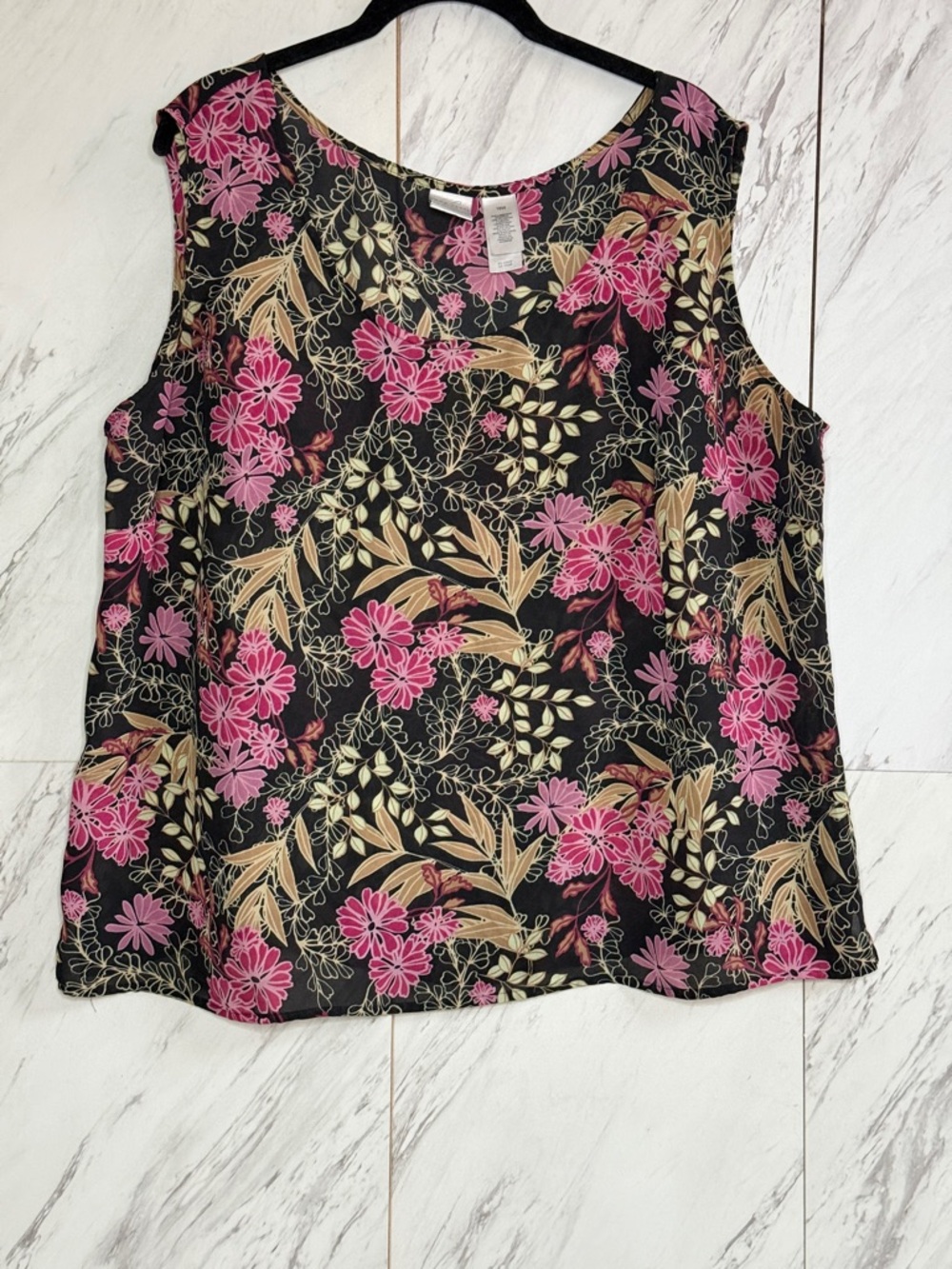 Liz Claiborne Emma James Black Pink Floral Camisole Top SZ 18W - Picture 2 of 5